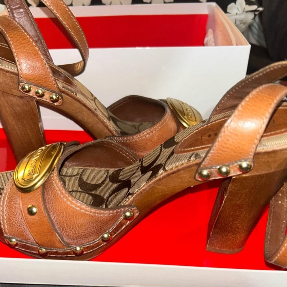Coach Brown Sandals with Gold Accents - Picture 3 of 7
